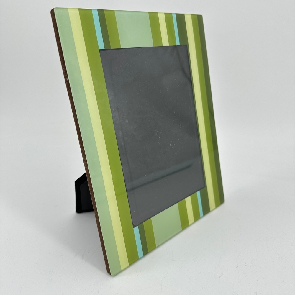 Modern Green Striped Glass 4x6 Picture Frame Tabletop Decor